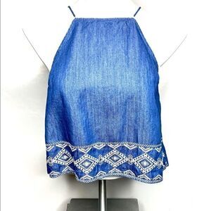 J.O.A. chambray crop embroidered top size S